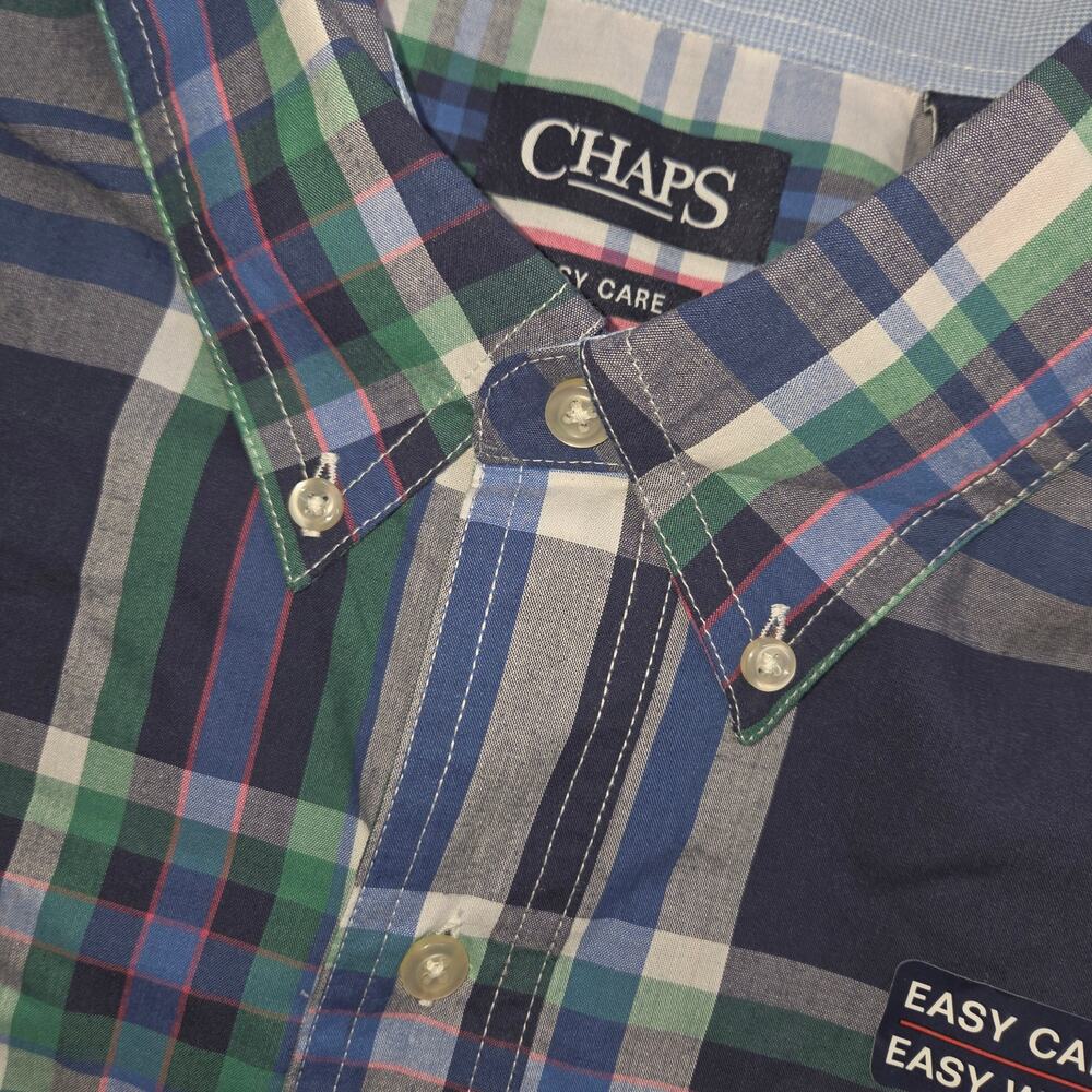 Chaps Mens Shirt 2XLT Plaid Button Up Big Tall Easy Care Mens SS